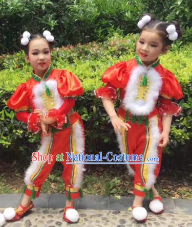 Traditional Chinese Folk Dance Spring Festival Fan Dance Red Clothing Yangko Dance Stage Show Costume for Kids