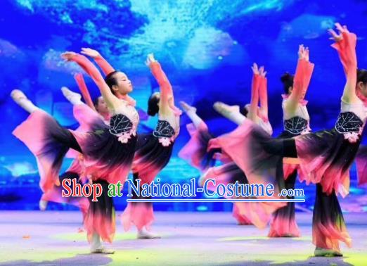 Traditional Chinese Children Classical Dance Lotus Dance Dress Stage Show Costume for Kids