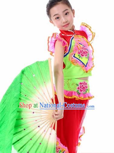 Traditional Chinese Folk Dance Fan Dance Red Clothing Yangko Dance Stage Show Costume for Kids