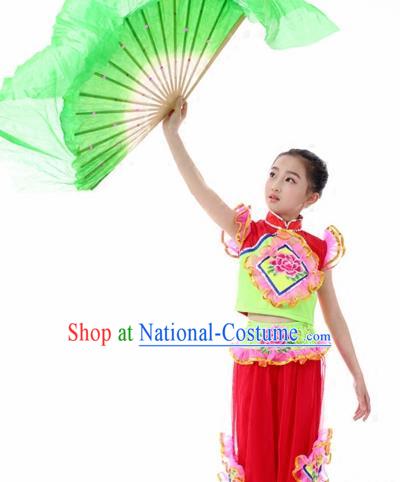 Traditional Chinese Folk Dance Fan Dance Red Clothing Yangko Dance Stage Show Costume for Kids