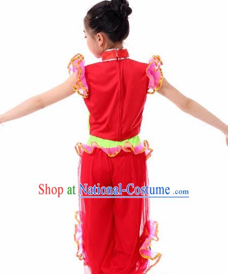 Traditional Chinese Folk Dance Fan Dance Red Clothing Yangko Dance Stage Show Costume for Kids