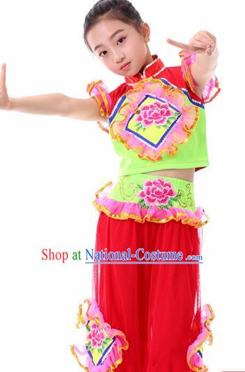 Traditional Chinese Folk Dance Fan Dance Red Clothing Yangko Dance Stage Show Costume for Kids