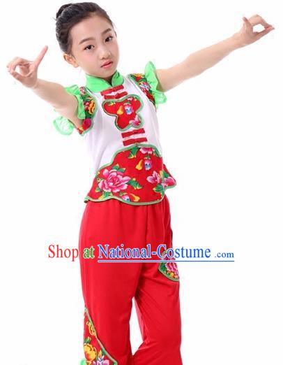 Traditional Chinese Folk Dance Fan Dance Clothing Yangko Dance Stage Show Costume for Kids