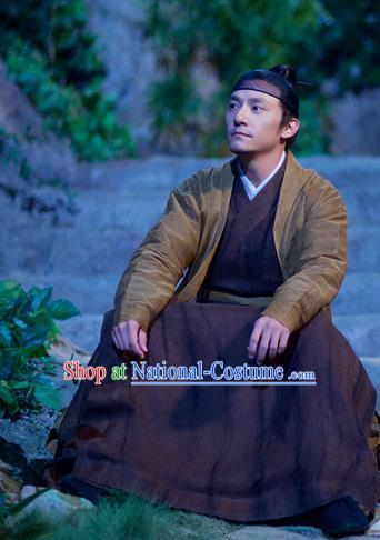 Chinese Ancient Swordsman Brown Clothing Drama Love and Destiny Jiu Chen Chang Chen Costumes for Men