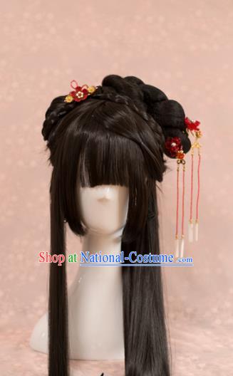 Traditional Chinese Song Dynasty Princess Wigs Cosplay Ancient Goddess Female Swordsman Chignon for Women