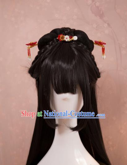 Traditional Chinese Ming Dynasty Young Lady Wigs Cosplay Ancient Goddess Female Swordsman Chignon for Women