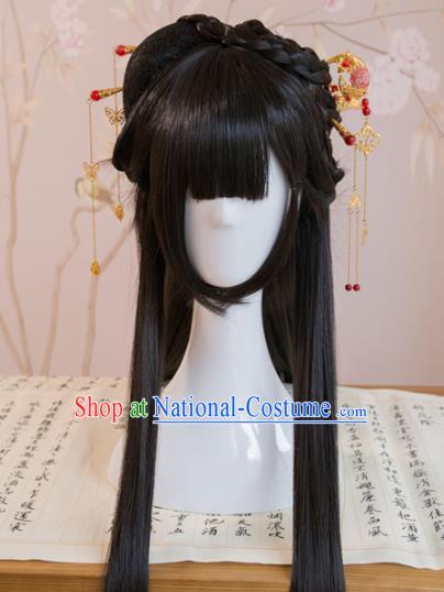 Traditional Chinese Han Dynasty Princess Wigs Cosplay Ancient Goddess Female Swordsman Chignon for Women