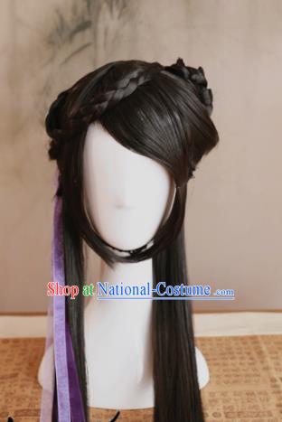 Traditional Chinese Ming Dynasty Princess Wigs Cosplay Ancient Goddess Female Swordsman Chignon for Women