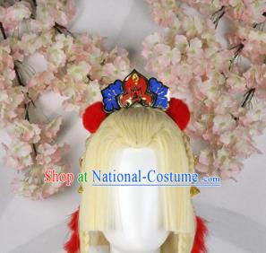 Traditional Chinese Cosplay Fairy Princess Golden Wigs Sheath Ancient Court Lady Chignon and Hair Accessories for Women