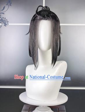 Traditional Chinese Cosplay Swordsman Grey Wigs Sheath Ancient Taoist Prince Chignon for Men