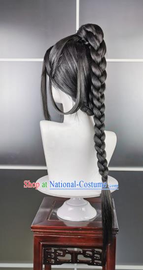 Traditional Chinese Cosplay Swordsman Grey Wigs Sheath Ancient Taoist Prince Chignon for Men