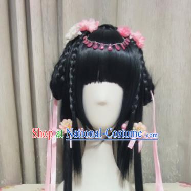 Traditional Chinese Cosplay Fairy Princess Long Wigs Sheath Ancient Female Swordsman Chignon for Women