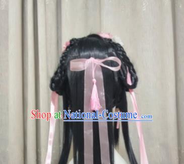 Traditional Chinese Cosplay Fairy Princess Long Wigs Sheath Ancient Female Swordsman Chignon for Women