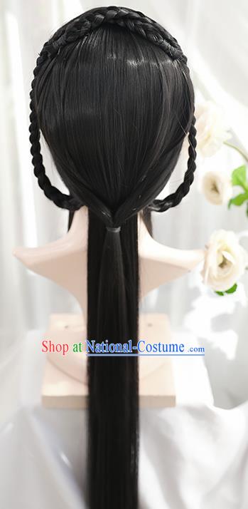 Traditional Chinese Cosplay Ming Dynasty Princess Wigs Sheath Ancient Female Swordsman Chignon for Women