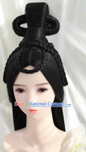 Traditional Chinese Cosplay Tang Dynasty Princess Wigs Sheath Ancient Female Swordsman Chignon for Women