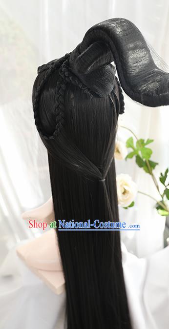 Traditional Chinese Cosplay Tang Dynasty Princess Wigs Sheath Ancient Female Swordsman Chignon for Women