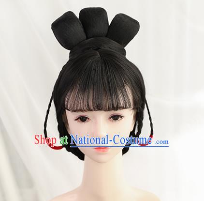 Traditional Chinese Cosplay Tang Dynasty Princess Wigs Sheath Ancient Nobility Lady Chignon for Women