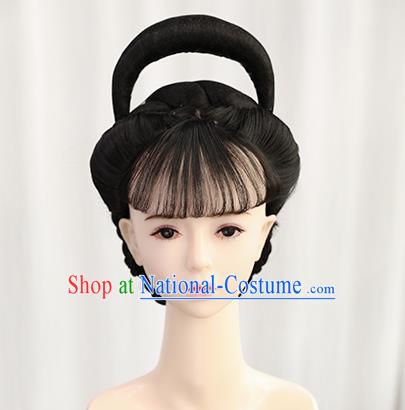 Traditional Chinese Cosplay Ming Dynasty Queen Wigs Sheath Ancient Nobility Lady Chignon for Women