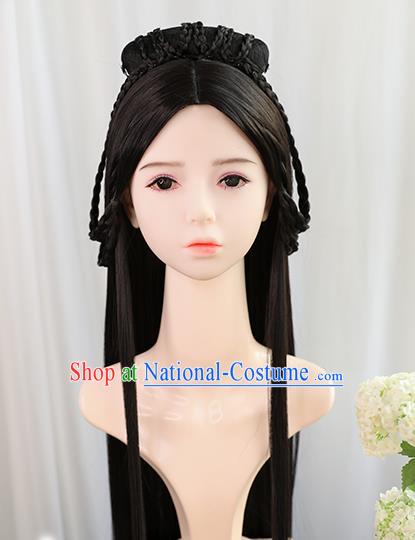 Traditional Chinese Cosplay Jin Dynasty Nobility Lady Wigs Sheath Ancient Princess Chignon for Women