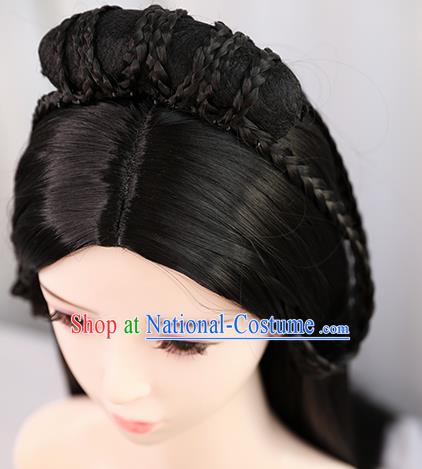 Traditional Chinese Cosplay Jin Dynasty Nobility Lady Wigs Sheath Ancient Princess Chignon for Women