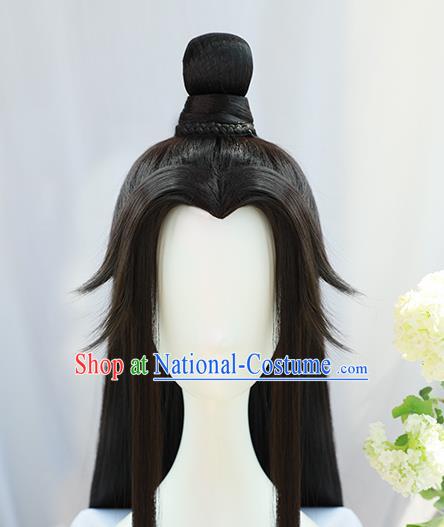 Traditional Chinese Cosplay Taoist Priest Lan Wangji Wigs Sheath Ancient Young Swordsman Chignon for Men