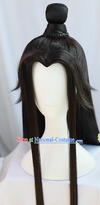 Traditional Chinese Cosplay Taoist Priest Lan Wangji Wigs Sheath Ancient Young Swordsman Chignon for Men