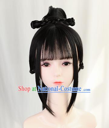 Traditional Chinese Cosplay Ming Dynasty Swordswoman Wigs Sheath Ancient Nobility Lady Chignon for Women