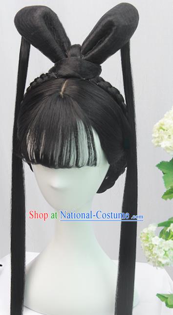 Traditional Chinese Cosplay Ming Dynasty Young Lady Wigs Sheath Ancient Flying Apsaras Chignon for Women