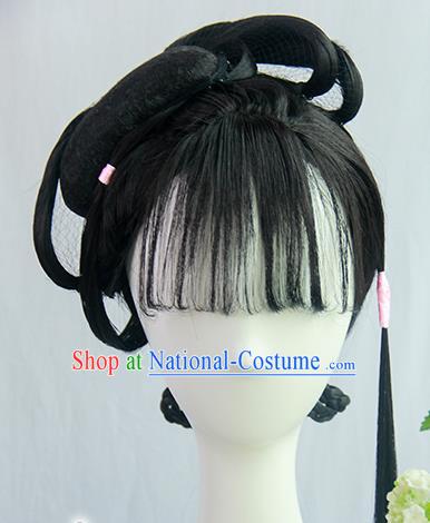 Traditional Chinese Cosplay Ming Dynasty Nobility Lady Lin Daiyu Wigs Sheath Ancient Flying Apsaras Chignon for Women