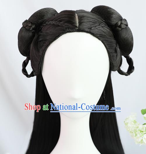 Traditional Chinese Cosplay Ming Dynasty Court Princess Wigs Sheath Ancient Nobility Lady Chignon for Women