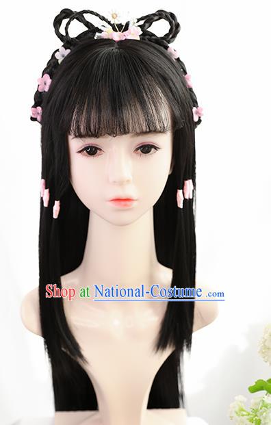 Traditional Chinese Cosplay Song Dynasty Swordswoman Huang Rong Wigs Sheath Ancient Nobility Lady Chignon for Women