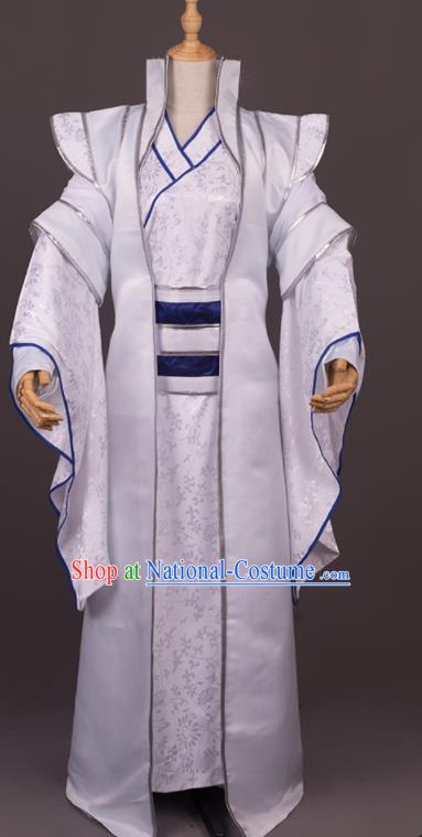 Traditional Chinese Cosplay Crown Prince White Costumes Ancient Swordsman Hanfu Clothing for Men