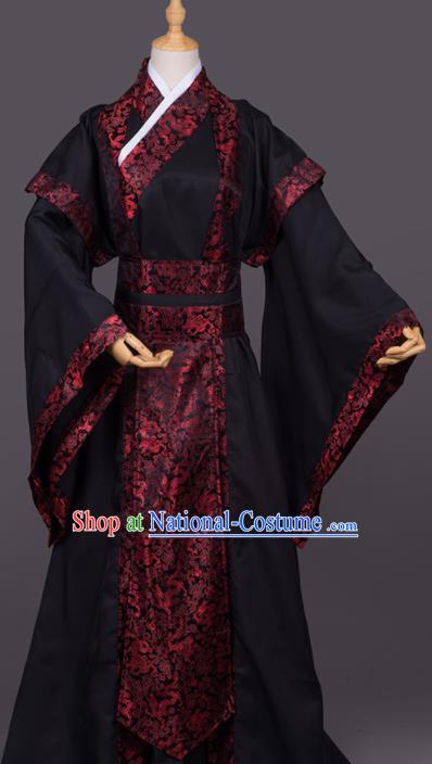 Traditional Chinese Cosplay Minister Black Costumes Ancient Swordsman Hanfu Clothing for Men