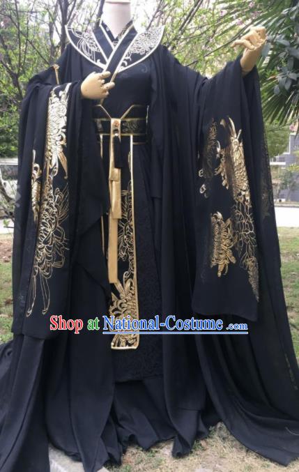 Traditional Chinese Cosplay King Black Costumes Ancient Swordsman Hanfu Clothing for Men