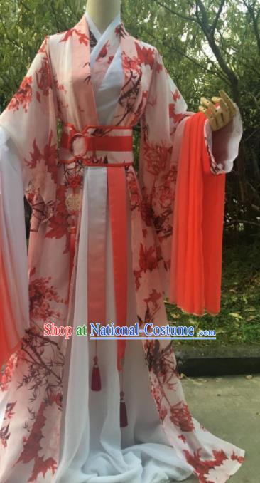 Traditional Chinese Cosplay Prince Printing Maple Leaf Costumes Ancient Swordsman Hanfu Clothing for Men