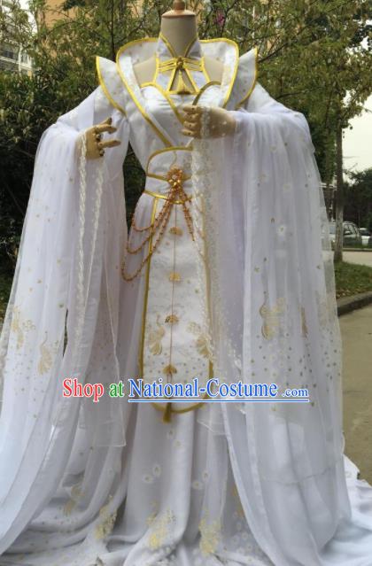 Traditional Chinese Cosplay Female Swordsman Queen White Dress Ancient Drama Fairy Princess Costumes for Women