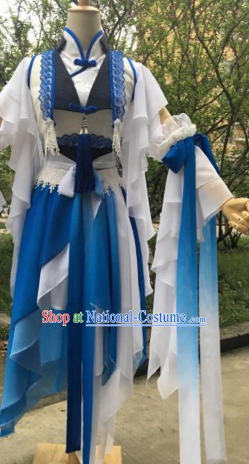 Traditional Chinese Cosplay Female Swordsman Song Ning Blue Dress Ancient Drama Fairy Princess Costumes for Women