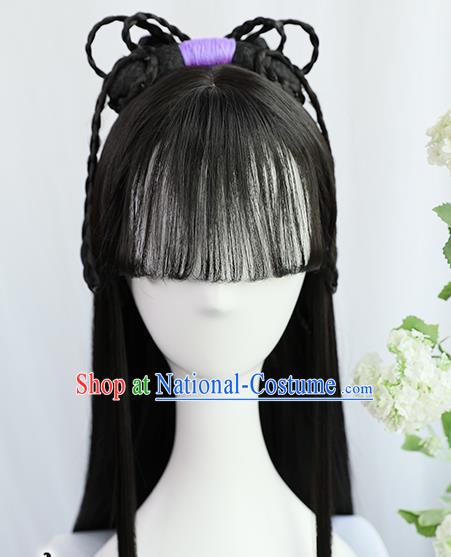 Traditional Chinese Cosplay Ming Dynasty Maidservants Wigs Sheath Ancient Nobility Lady Chignon for Women