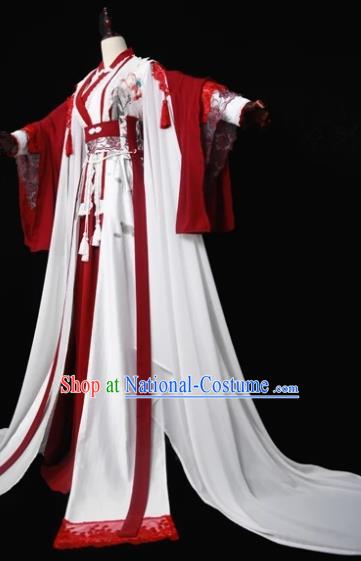 Traditional Chinese Cosplay Court Queen Red Dress Ancient Drama Fairy Princess Costumes for Women