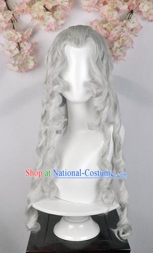 Traditional Chinese Cosplay Swordsman Queen White Wigs Sheath Ancient Goddess Chignon for Women