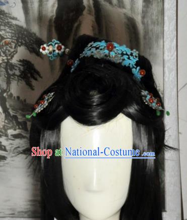 Traditional Chinese Cosplay Swordsman Wigs Sheath Ancient Queen Goddess Chignon for Women