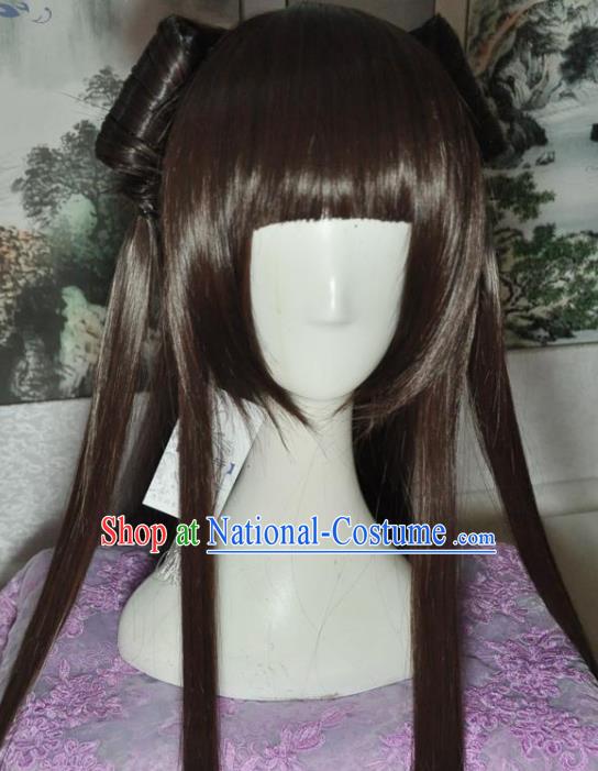 Traditional Chinese Cosplay Court Princess Brown Wigs Sheath Ancient Goddess Chignon for Women