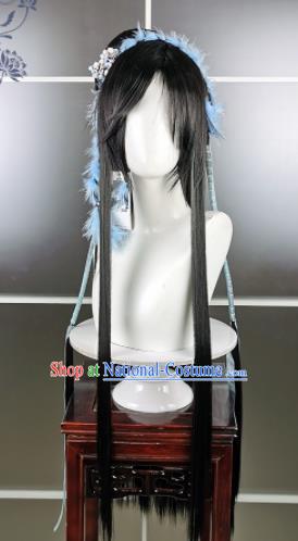 Traditional Chinese Cosplay Palace Princess Black Wigs Sheath Ancient Goddess Chignon for Women