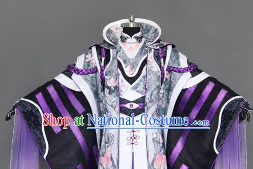 Chinese Cosplay Royal Highness Purple Embroidered Costumes Ancient Swordsman Clothing for Men