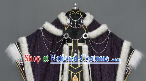 Chinese Cosplay Royal Highness Deep Purple Embroidered Costumes Ancient Swordsman Clothing for Men