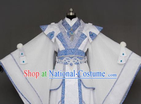 Chinese Cosplay Crown Prince White Costumes Ancient Swordsman Clothing for Men