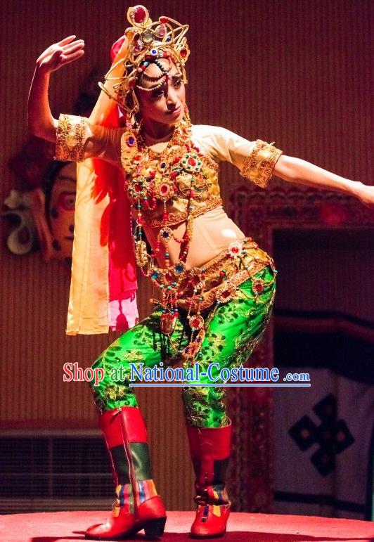 Chinese Happiness On The Way Indian Nationality Dance Dress Stage Performance Costume and Headpiece for Women