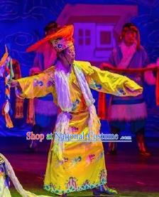 Chinese Happiness On The Way Zang Nationality Golden Clothing Stage Performance Dance Costume for Men