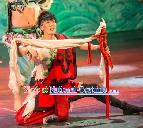 Chinese Happiness On The Way Zang Nationality Red Clothing Stage Performance Dance Costume for Men