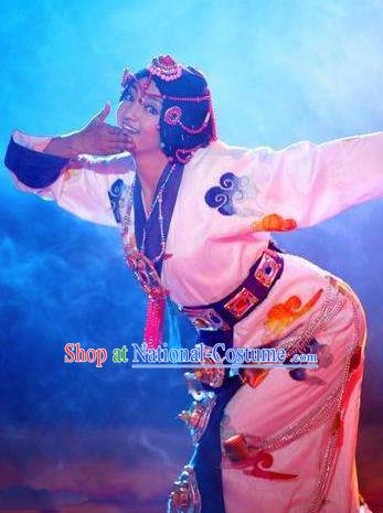 Chinese Happiness On The Way Zang Nationality Dance White Dress Stage Performance Costume and Headpiece for Women